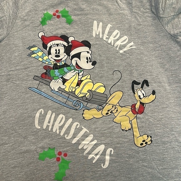 ASOS Disney Merry Christmas Sled Mickey and Minnie TShirt - Size 10 - Grey - Picture 1 of 6